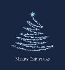 Vector illustration abstract silver christmas tree on blue background. Metallic light decoration. Christmas tree as symbol