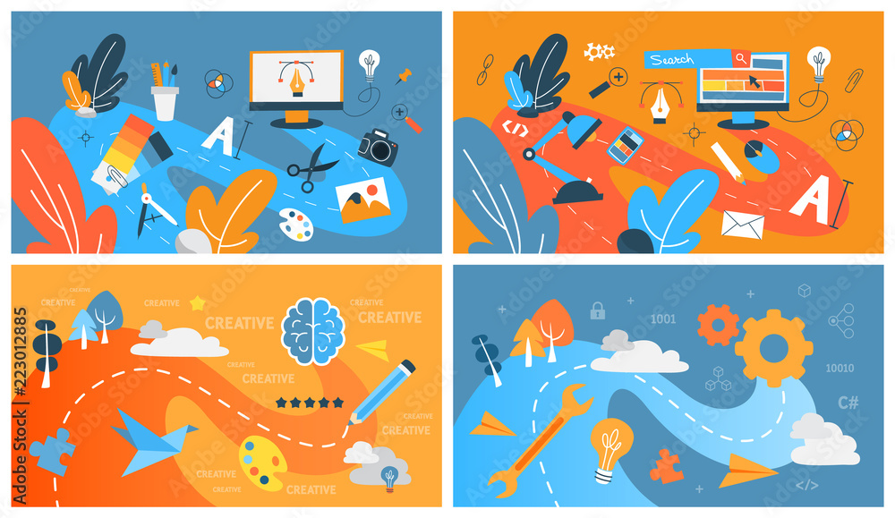 Wall mural abstract web development set with graphic design