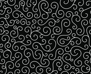 Line spiral abstract seamless pattern background.Curl ornament floral endless waves strokes.Sea aqua water swirl decoration texture.Vector for print or fabric textile.Cover for tile,flyleaf,wrapping.