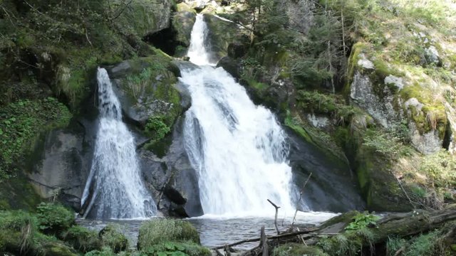 Detail shot of the Triberg waterfalls in the Black Forest, Germany, the highest accessible waterfalls in Germany (167m in seven steps)