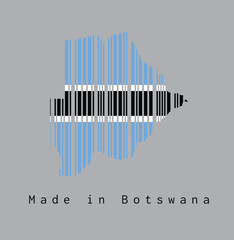 Barcode set the shape to Botswana map outline and flag color on grey background, text: Made in Botswana. concept of sale or business.