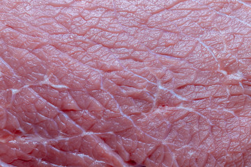 close up of beef top side on white background