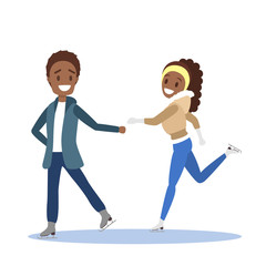 Cute romantic couple skate together