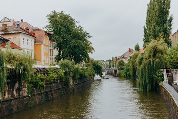 Beautiful streets after the rain of a European city with old architecture