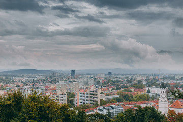 Beautiful view of the historic center of the European city in cloudy weather