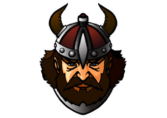 Viking.the face of the harsh helmet.a bearded warrior in a horned helmet.