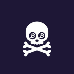 the Death of Bitcoin, vector illustration with skull and bones