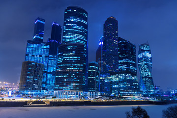 Fototapeta na wymiar Moscow city, Moscow International Business Center at night in winter. Russia