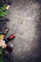 Zelfklevend Fotobehang Wine composition on dark rustic background © Natalia Klenova