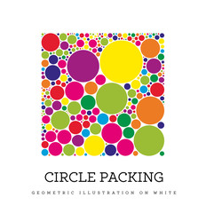 Circle packing. Geometric vector illustration. Circles are placed in such a way that they touch, but do not intersect