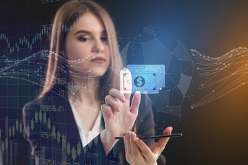 The concept of business, technology, the Internet and the network. A young entrepreneur working on a virtual screen of the future and sees the inscription: