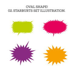 Starburst speech bubble set oval shape. Vector illustration