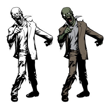 Hand Drawn Graphic Style Attacking Zombie Set