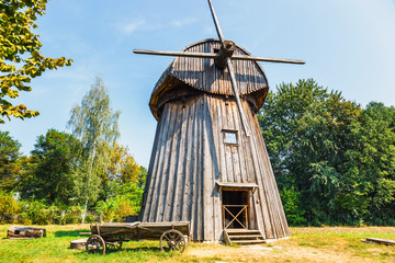 Windmill in open air folk museum in Lublin, Poland.