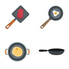 Hot griddle icon set. Flat set of hot griddle vector icons for web design