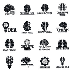 Brain logo set. Simple set of brain vector logo for web design on white background