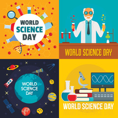 Science day banner set. Flat illustration of science day vector banner set for web design