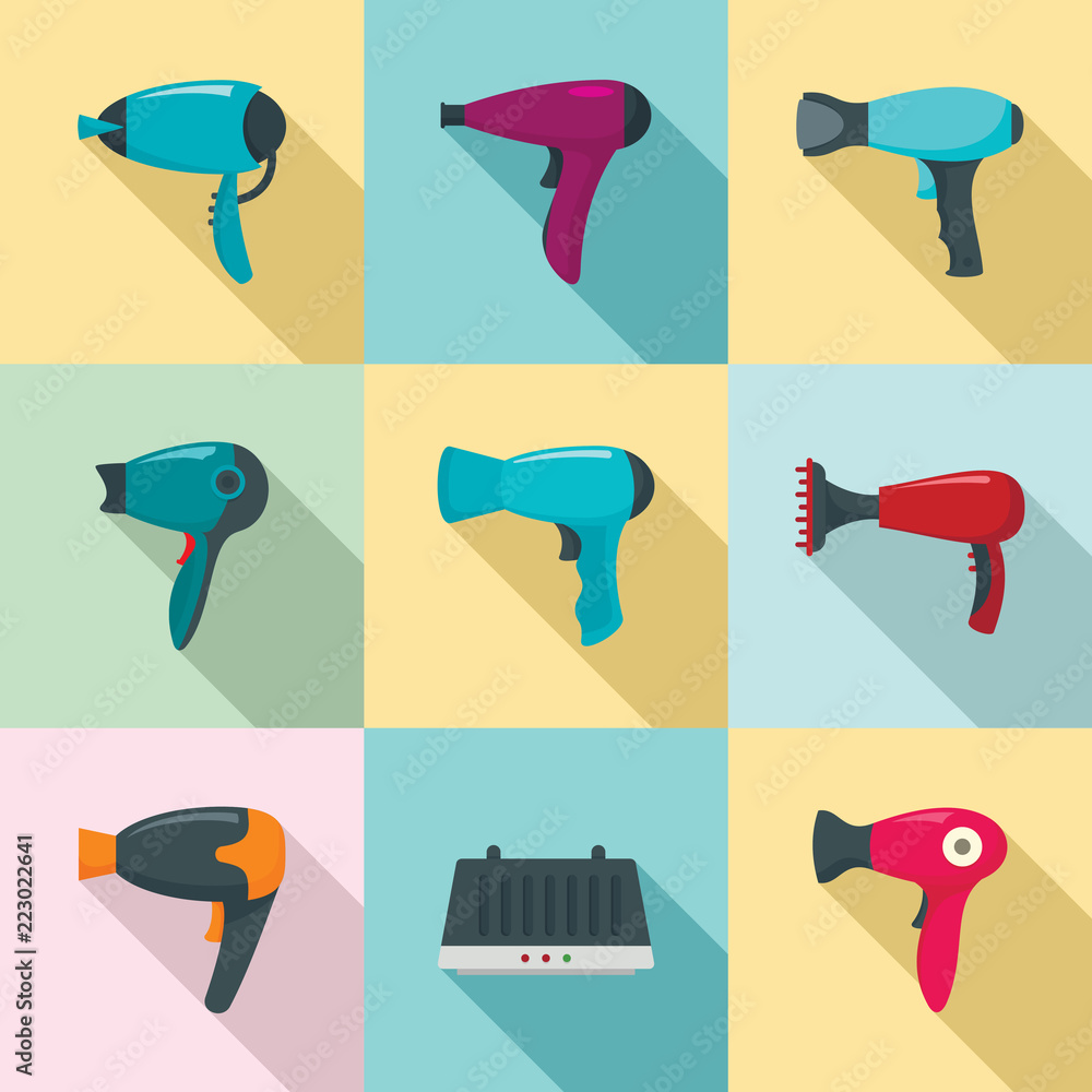 Poster dryer icon set. flat set of dryer vector icons for web design