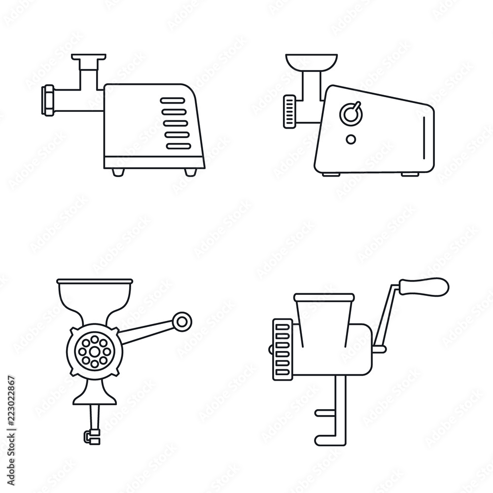 Aufkleber meat grinder tool icon set. outline set of meat grinder tool vector icons for web design isolated on