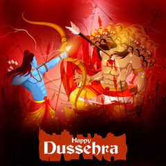 Lord Rama killing Ravana in Happy Dussehra festival of India