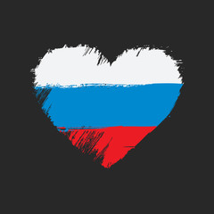 Grunge heart in colors of russian flag. Vector illustration.