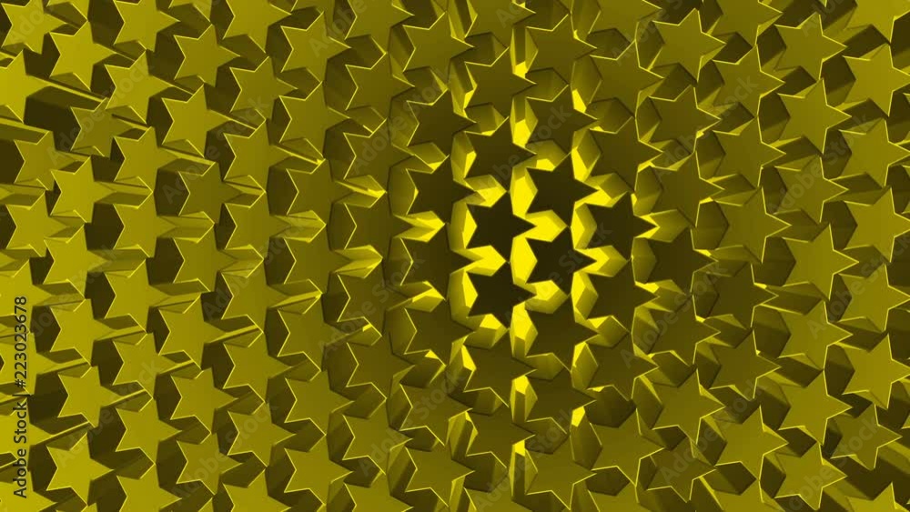 Poster 3d golden stars pattern background texture motion video. 3d render star moving.