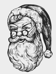 Sketch of Santa Claus face. Engraving  style. Hand drawn illustration converted to vector