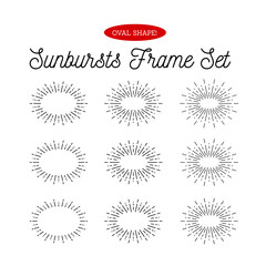 Sunbursts frame set. Oval shape. illustration on white