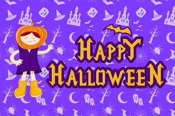 Girls Halloween costumes with a background of seamless patterns, Halloween themes