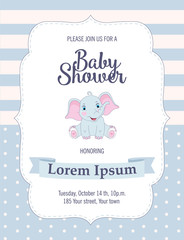 Baby Shower card with cute elephant. Vector illustration