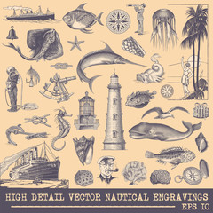 Collection of Nautical vector engravings