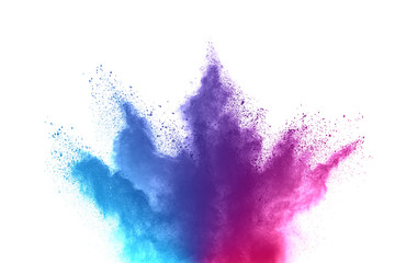 Abstract powder splatted background. Colorful powder explosion on white background. Colored cloud....