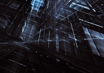 Abstract 3D fractal background, texture. Virtual Neon City