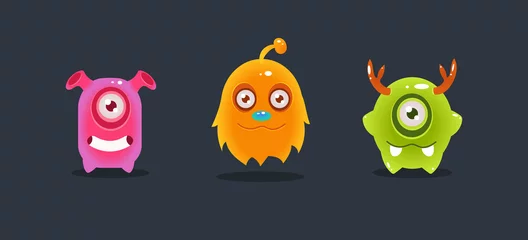 Fotobehang Cute funny colorful monsters, funny aliens, game user interface element for video computer games vector Illustration © topvectors