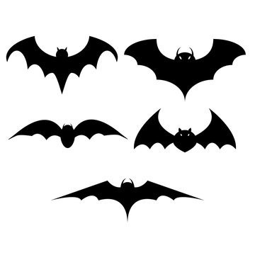Halloween black bat icon set. Vector illustration. Halloween symbol.