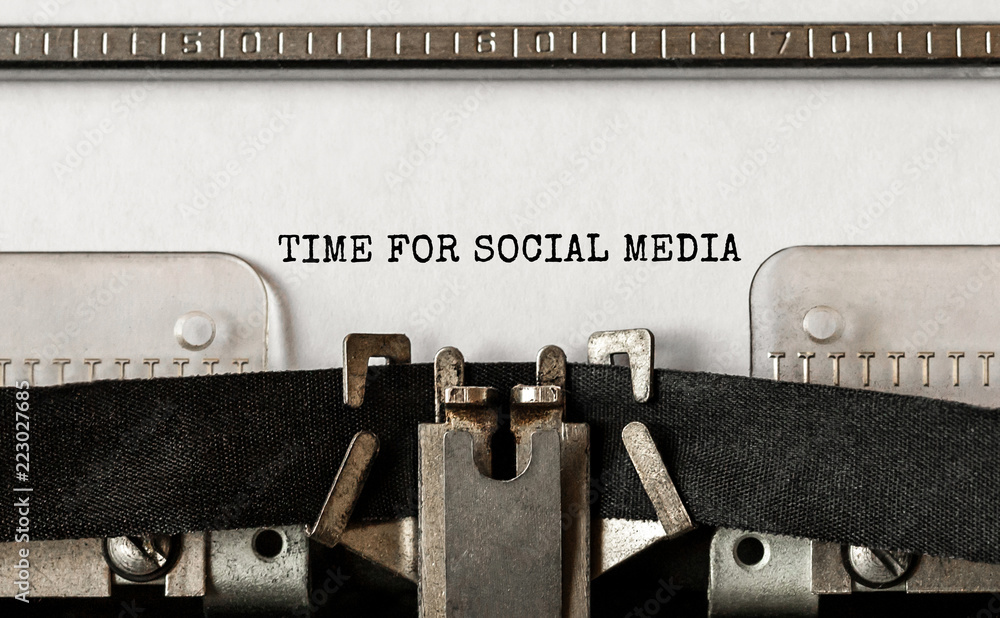 Poster text time for social media typed on retro typewriter