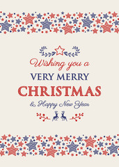 Decorative Christmas banner with decorations in retro style. Vector.