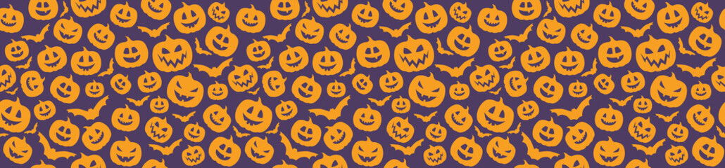 Halloween - concept of seamless pattern with pumpkins. Vector.