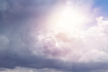 Beautiful dramatic sky with sunlight. Background. Defocused