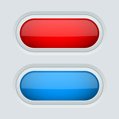 Red and blue oval push buttons. 3d web interface elements