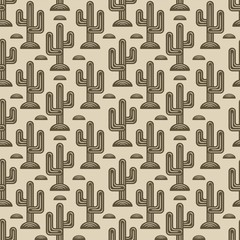 Cactus seamless monochrome pattern