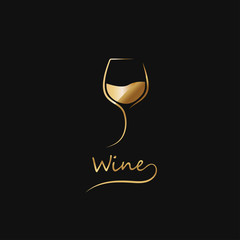 Golden glass of wine. elegant icon, symbol,luxury logo alcohol. For the menu, bar, restaurant, wine list. Minimal.