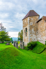 Fototapeta na wymiar Ljubljana castle. The historic medieval building with park around. Old Slovenia fortress in the center of Slovenia capital city