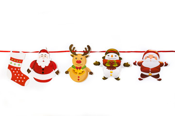 Christmas ornament hanging on white background. Copyspace

