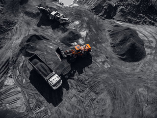 Open pit mine, extractive industry for coal, top view aerial drone