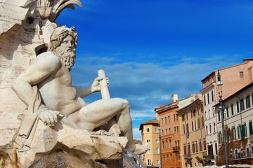 Piazza Navona Square with Fountain of Four Rives in the historic center of Rome (with copy space above)