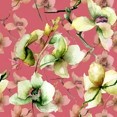Velvet curtains Orchidee Seamless pattern with Beautiful orchid