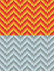 Two seamless bargello patterns, different hues of color. Imitation of needlepoint embroidery. Flame motifs. Swathes are included.