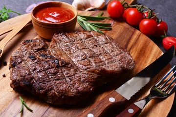 Ribey steak with spices and vegetables