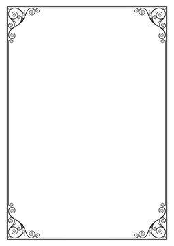 Decorative black rectangular frame for label, certificate, card. A3, A4 page proportions.
